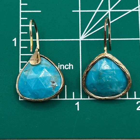 Blue Kingman Turquoise 18KT Yellow Gold Over Sterling Silver Earrings - Picture 13 of 13